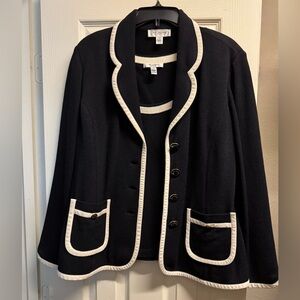 St. John Collection Black Jacket and Top set with off White Trim Large size 14
